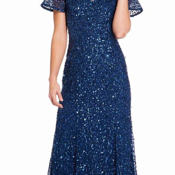 Sequin Mermaid Dress with Sheer Flutter Sleeves - Picture 2 of 3